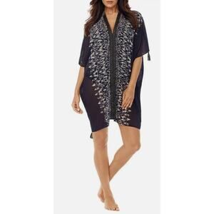 Miraclesuit Women's Black Metallic Bathing Suit Cover-up Caftan Kaftan Med NWT